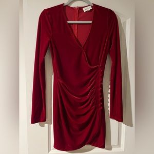 Red Dress AURA Red velvet long sleeve bodycon dress